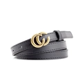 Klassischer schwarzer Ledergürtel mit eleganter goldener Doppel-C Schnalle für Damen - 110 / Schwarz Schmaler Stil