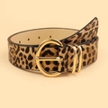Women's faux leather leopard print belt with a golden round buckle for casual styling - Leopard Print / 116*2.8