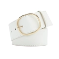 Cinturón ancho de cuero blanco minimalista para vestidos con hebilla de pasador dorada grande - Longitud Estándar / Blanco