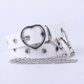 Punk style white faux leather belt for women featuring silver heart buckle and metal chain - White with Chain