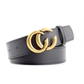 Klassischer schwarzer Ledergürtel mit polierter goldener Doppelring-Schnalle für Damen und Herren - 110 / Schwarz Standard-Stil