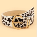 Chic leopard print PU leather belt for women with a polished gold round pin buckle - Cow Print / 116*2.8