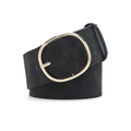 Cinturón ancho negro de piel para mujer con hebilla ovalada dorada para vestido - Longitud Estándar / Negro