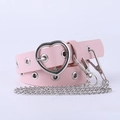 Pink PU leather belt with silver heart buckle and decorative metal chains for women - Pink with Chain