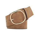 Cinturón ancho de ante camello para mujer con hebilla ovalada dorada grande - Longitud Estándar / Camel