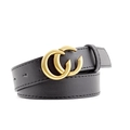 Klassischer schwarzer Ledergürtel mit goldener Doppel-C-Schnalle für lässige Jeans - 110 / Schwarz Mittlerer Stil
