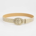 Cintura da donna in pelle PU glitter oro con classica fibbia metallica ovale - Lunghezza 106 Larghezza 3.7 / Oro Chiaro