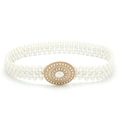 Elegant triple-row pearl elastic waist chain belt with vintage gold rhinestone buckle - White Pearl Gold Oval Buckle (z247)