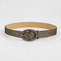 Cintura da donna glitterata dorata in pelle PU con fibbia ad ardiglione ovale - Lunghezza 106 Larghezza 3.7 / Oro Antico