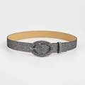 Ceinture scintillante en similicuir argenté pour femme avec boucle ovale assortie - Longueur 106 Largeur 3.7 / Gris Argent