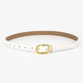 White leather belt with vintage gold twisted buckle for women jeans and dresses - White
