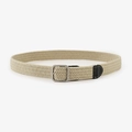 Elastic woven canvas belt in khaki with square alloy buckle and black leather trim - Regular / Beige