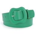 Women's bright green leather belt with oversized wavy buckle and silver pin detail - 105cm x 3.8cm / Green