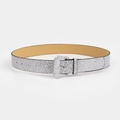 Cintura da donna con glitter argento scintillanti, fibbia quadrata e fori regolabili - Argento Chiaro