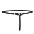 Minimalistischer schwarzer Leder-Schmalgürtel für Damen mit eleganter goldener Schnalle - Schwarz