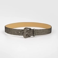 Chic silver rhinestone lattice pattern wide waist belt with matching glitter buckle - Antique Gold