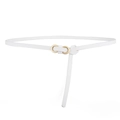 Slim white leather belt with a matte gold oval double-ring buckle for women dresses - White