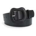 Cinturón minimalista de piel sintética negra con hebilla negra mate y pasador plata - Negro