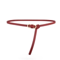 Elegant thin dark red leather belt for women featuring a gold Gancini style double ring buckle - Red