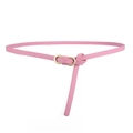 Elegant thin pink leather belt for women featuring a gold oval double-ring metal buckle - Pink
