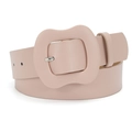 Cinturón minimalista de cuero rosa nude para mujer con hebilla ondulada y hebilla plata - Rosa
