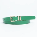 Cintura sottile da donna in pelle verde brillante con fibbia quadrata in lega dorata lucida - Verde