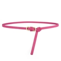 Minimalist rose red skinny belt for women with golden double ring buckle detail - Rose Red