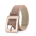 Cintura in pelle beige minimalista con fibbia quadrata dorata per moda donna denim - Rosa