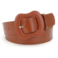 Cinturón de moda para mujer en cuero marrón caramelo con hebilla grande forrada - Camel