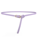 Elegant thin purple leather belt for women with a gold circular buckle on white backdrop - Purple