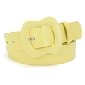Chic light yellow wide leather belt with a matching fabric-wrapped buckle for women - 105cm x 3.8cm / Yellow