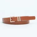 Cintura sottile in ecopelle marrone con fibbia quadrata in metallo dorato da donna - Cammello