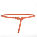 Minimalist orange leather skinny belt for women with golden double ring metal buckle - Orange