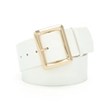 Elegante cintura in pelle bianca da donna con grande fibbia quadrata in oro lucido - 105cmx5.8cm / Bianco