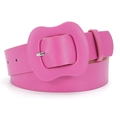 Chic rose pink faux leather belt for women featuring a large wrapped wave buckle accent - 105cm x 3.8cm / Rose Red