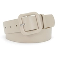 Minimalistischer cremeweißer breiter Taillengürtel mit quadratischer Schnalle für Kleider - Beige / 105cm x 3,8cm