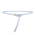 Elegant baby blue skinny leather belt for women with light gold double ring buckle - Sky Blue