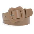 Chic mocha brown wide waist belt for women with unique oversized wavy buckle - 105cm x 3.8cm / Dark Khaki