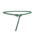 Minimalist grass green leather belt with light gold double ring buckle for dresses - Green