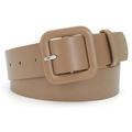 Schicker Damenledergürtel in Khakibraun mit quadratischer Schnalle für Jeans - Dunkelbeige / 105cm x 3,8cm