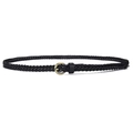 Women's slim black woven waist belt with vintage bronze circular buckle detail - Black / 110cm