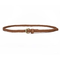 Slim woven brown leather belt for women with a vintage bronze round buckle - Camel / 110cm