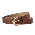 Eleganter brauner Ledergürtel für Damen mit goldener Halbmond-Schnalle und Strasssteinen - 106x2.4 / Camel