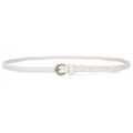 Women's thin braided white waist belt with vintage bronze round buckle for dresses - White / 110cm