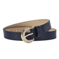 Eleganter dunkelblauer Ledergürtel mit goldener, strassbesetzter runder Metallschnalle - 106x2.4 / Marineblau