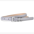 Slim grey-blue leather belt for women with contrast stitching and silver pin buckle - Gray