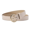 Elegant cream white faux leather belt with a gold rhinestone circle buckle for women - 106x2.4 / Beige