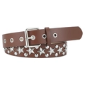 Brown punk PU leather belt with silver star rivets and metal eyelets for women - Coffee
