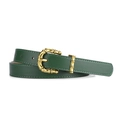 Dark green thin PU leather belt for women with retro gold bamboo knot buckle accent - Green