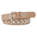 Hellbrauner Punk-Gürtel aus PU-Leder mit silbernen Sternennieten und Metallösen für Damen - Khaki